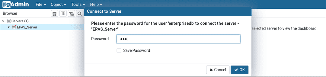 Connecting to EPAS Server through EDB pgAdmin 4.